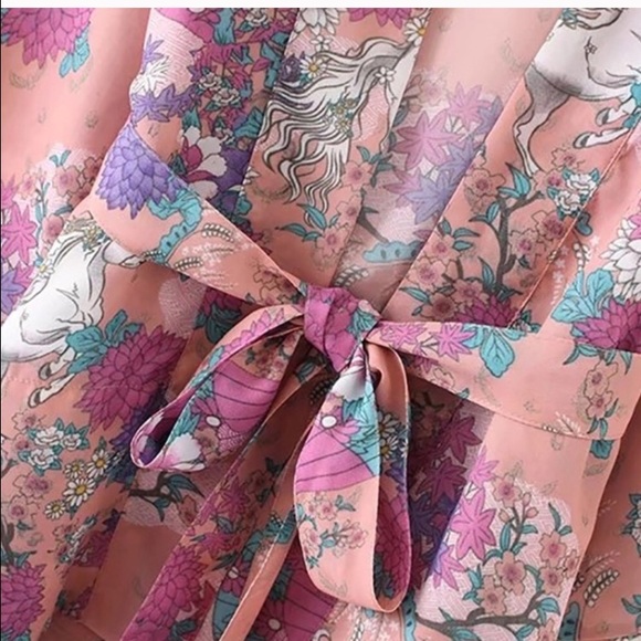 Pink Bohemian Kimono With Horse & Floral Pattern - Picture 6 of 8